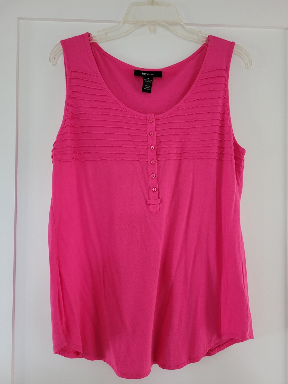Style & Co. Hot Pink Pintuck Henley Tank